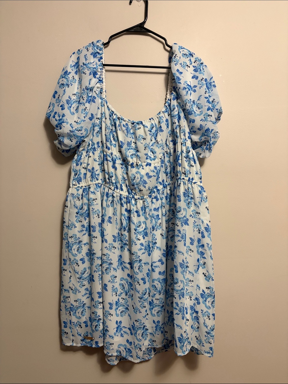 Simply Southern Blue Floral Puff Sleeve Babydoll Mini Dress XXL Cottagecore
